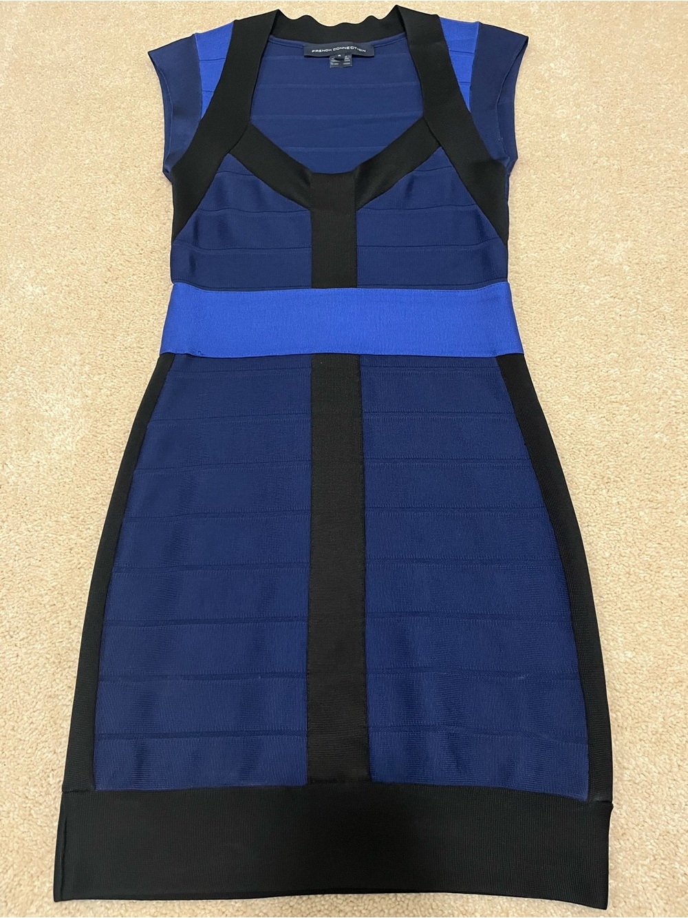 French Connection Women’s Size 6 Blue Black Colorblock Bandage Bodycon Dress